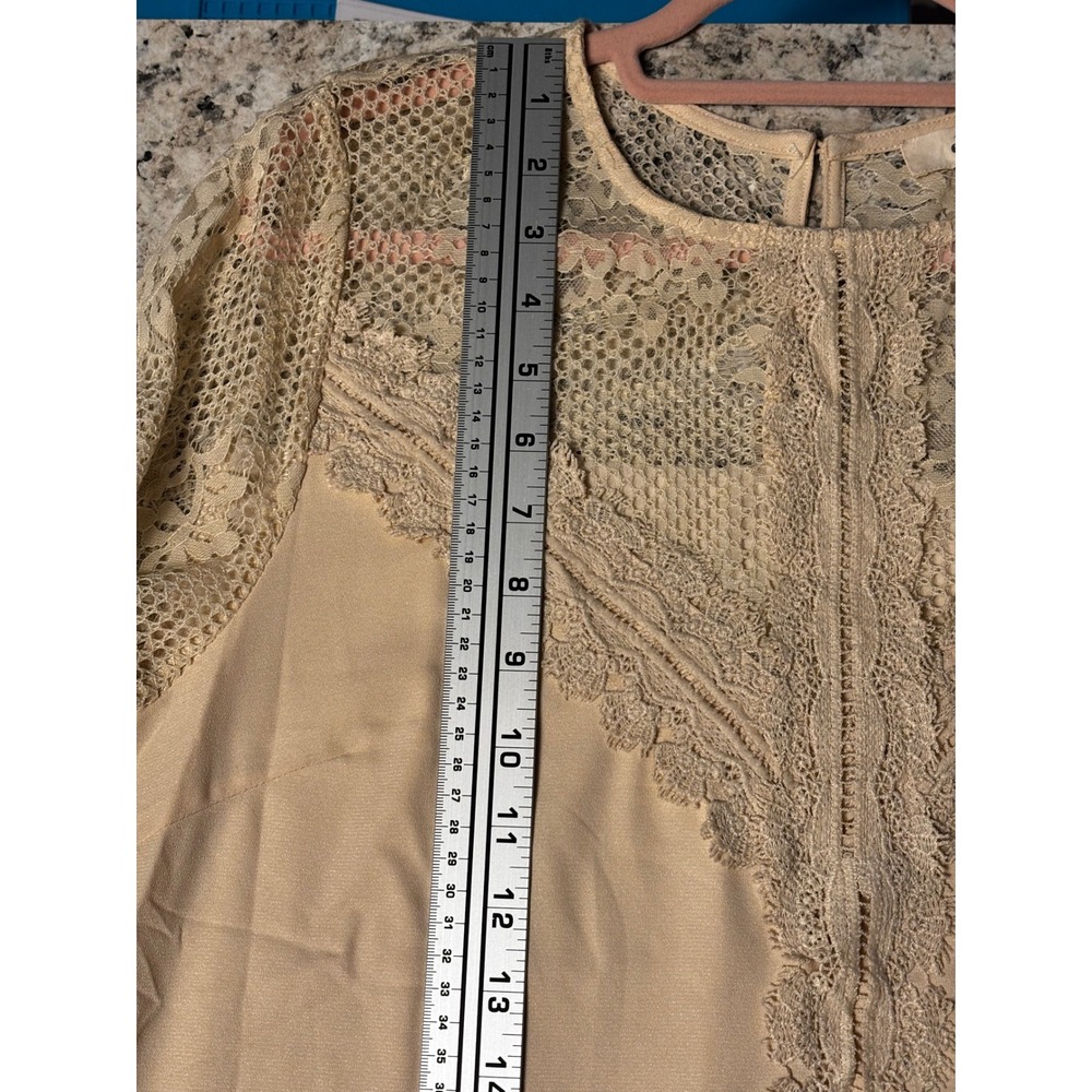 Entro Cream Beige Lace Yoke Long Sleeve Shift Dress D12717 Womens Large NEW - Picture 11 of 13